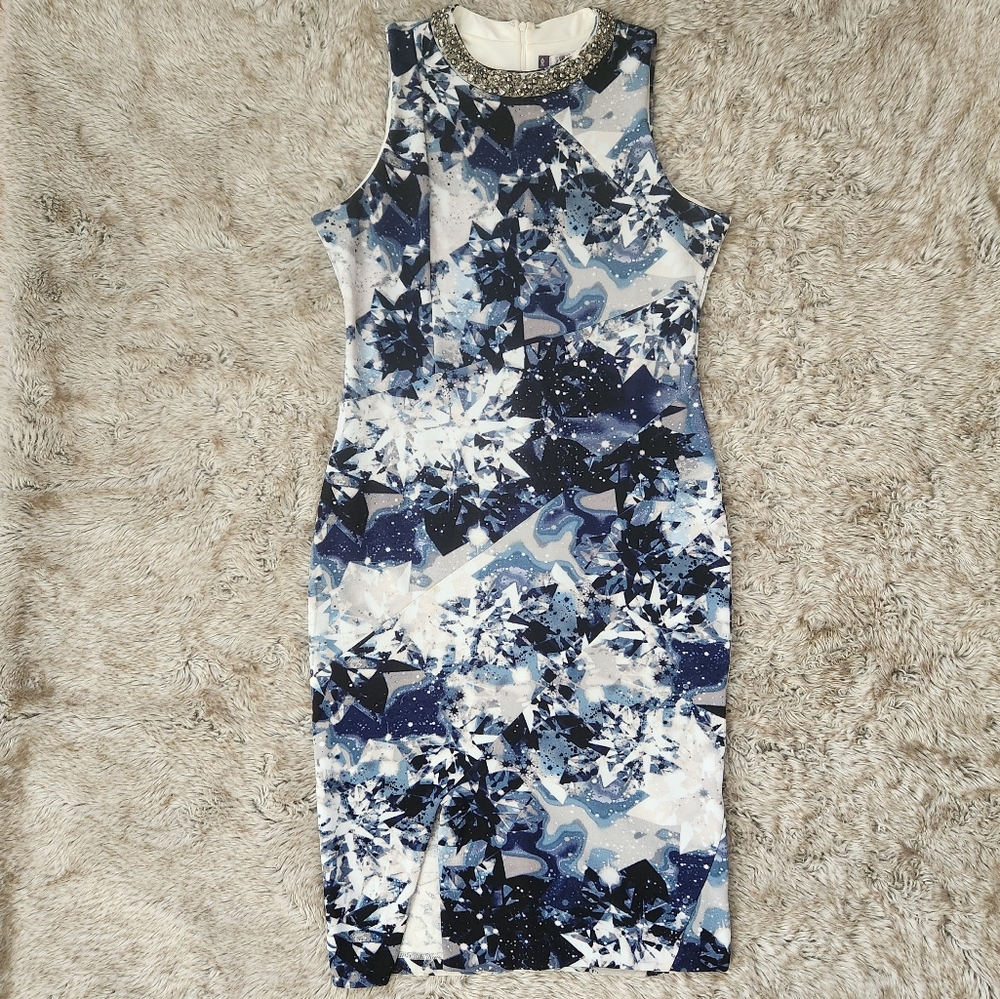 Jennifer Lopez Crystal Galaxy Long Sheath Dress In Blue Women's Size 16